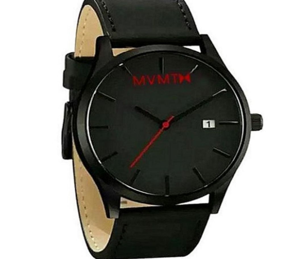 WD02 PU Leather Analog Wrist Watch For Men - Black - SKA