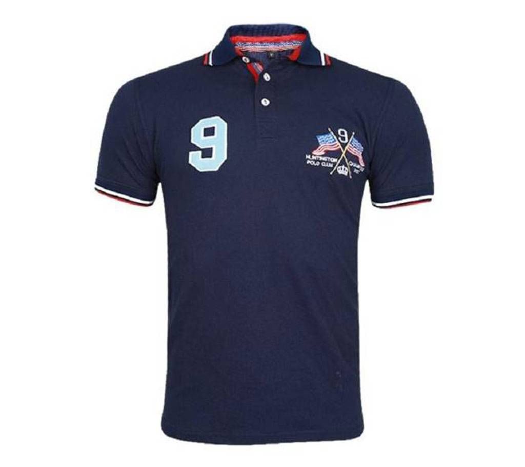 navy Blue Cotton Casual Polo For Men