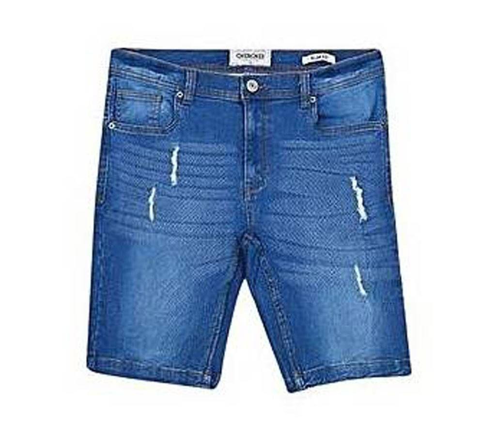 Blue knit Denim Shorts for Men