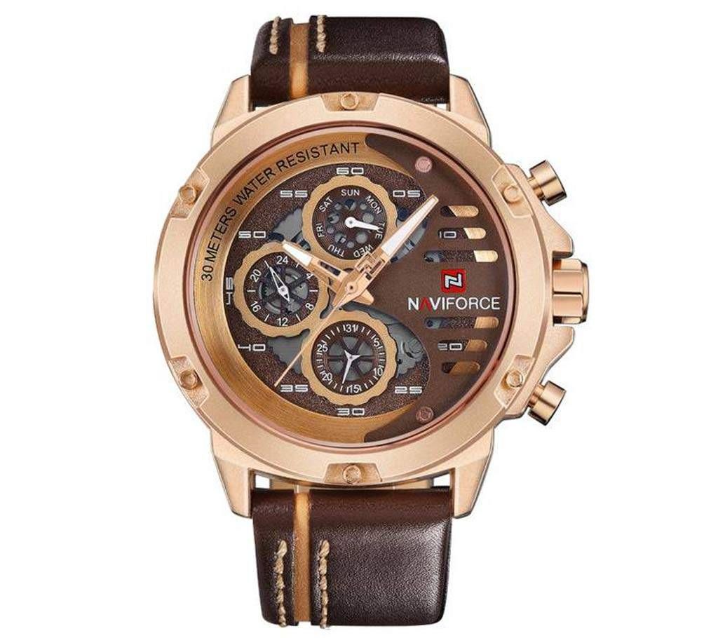 Naviforce Eid Collection NF9110  Casual Leather Quartz Watch with chrono ability - Gold