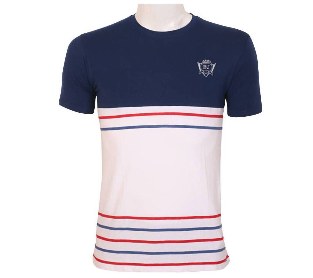 Dark Blue Cotton Short  Short Sleeves T-shirt For Men