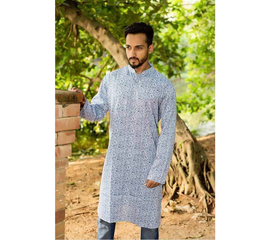 Mens Semi Long Cotton Printed Punjabi