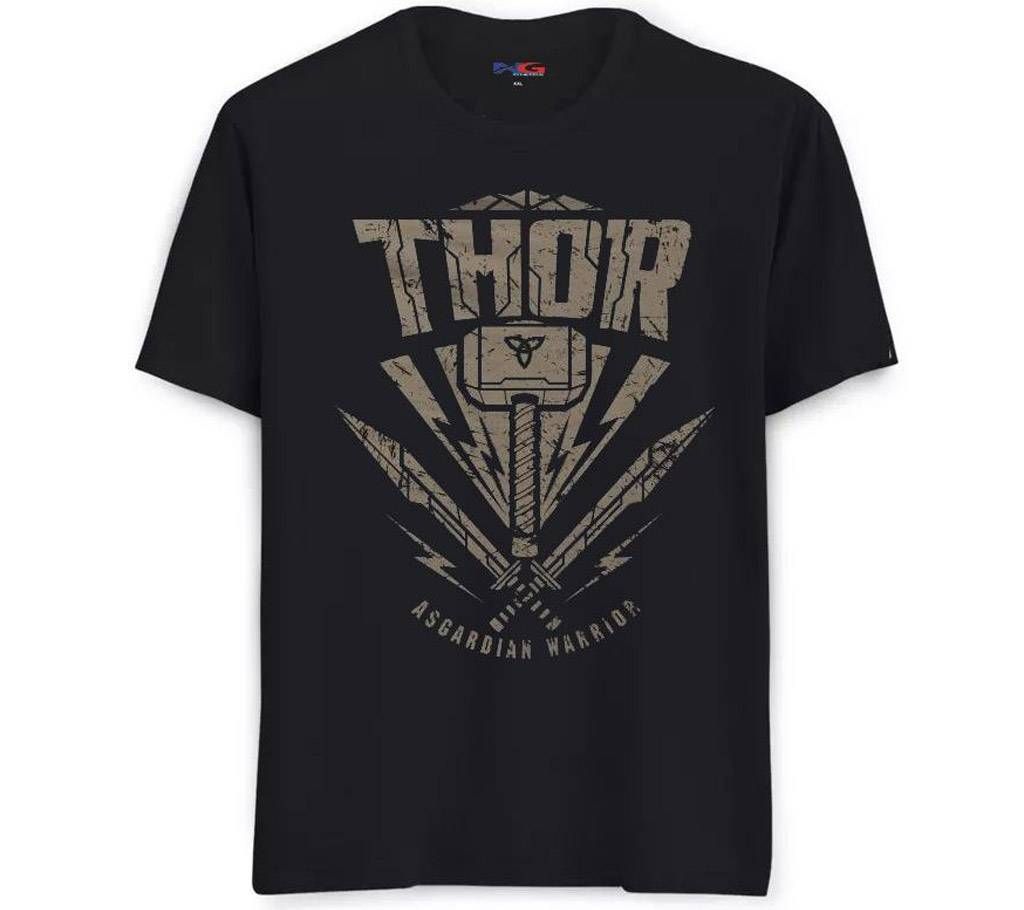 Summer Black T-shirt Thor Hammer Design