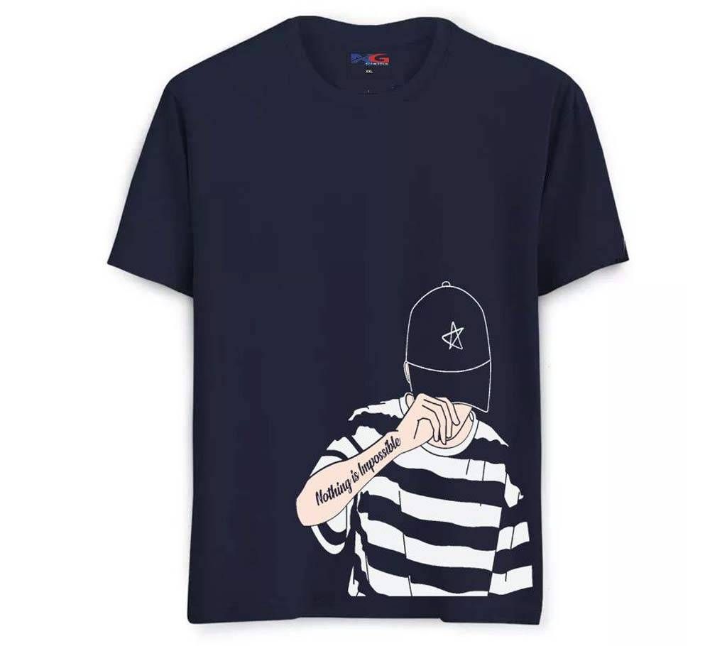 Rubber Print Summer T-shirt - 617 - Navy - Nothing is Impossible - LEB