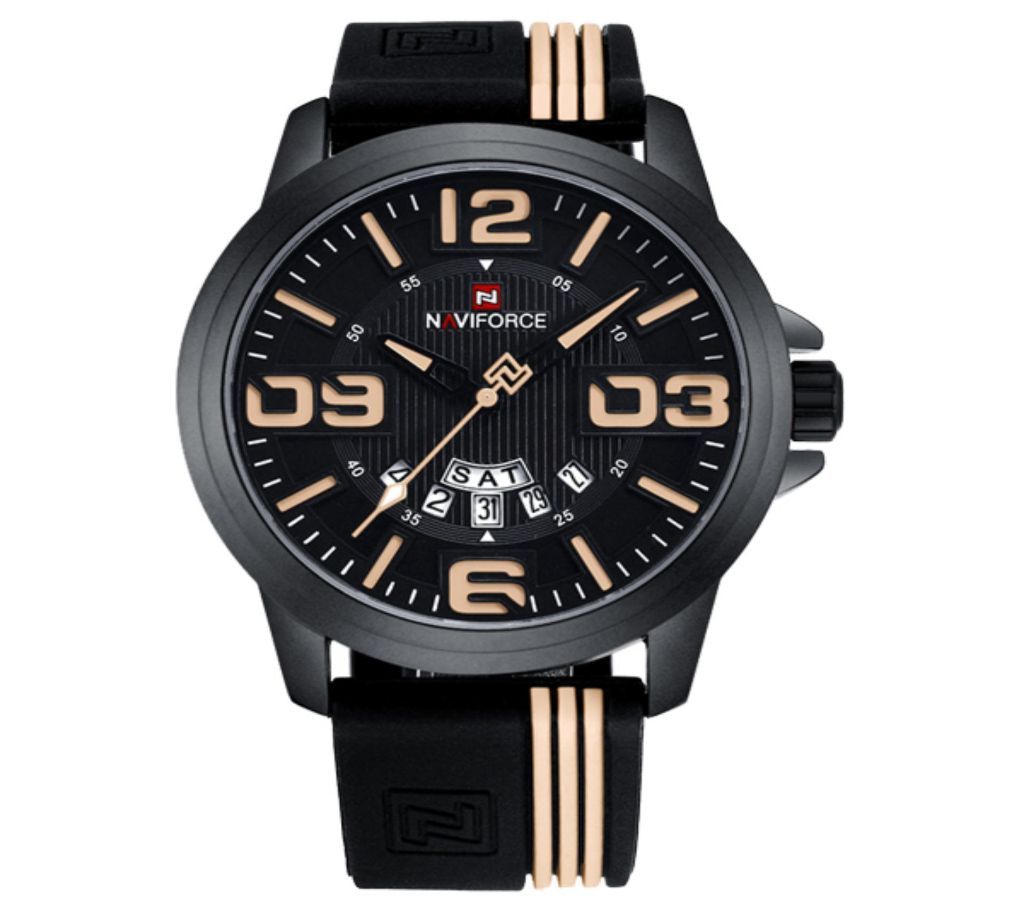 NAVIFORCE NF9123 Black And Brown Two Tone Silicon Rubber Band Analog Watch for Men