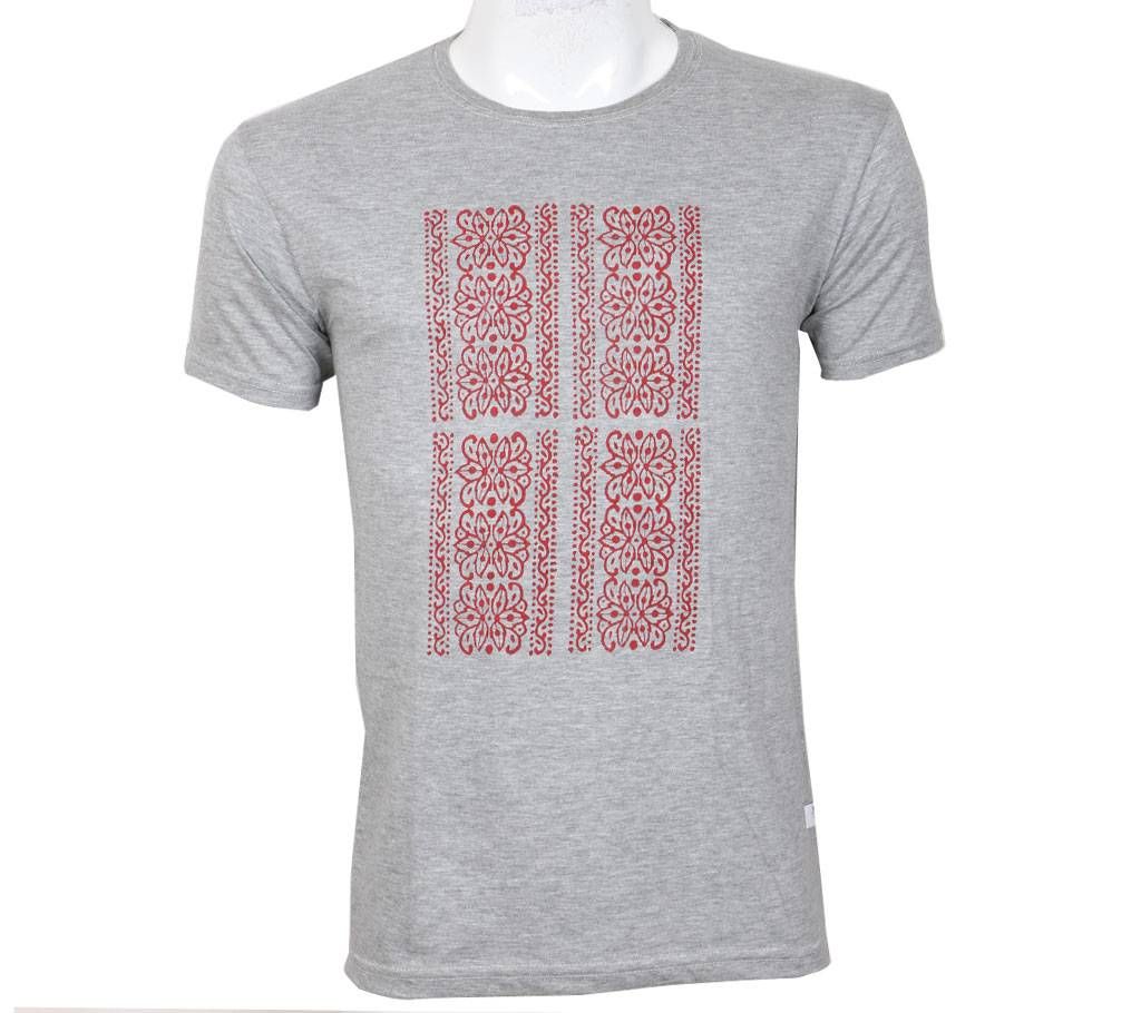 Gents Round Neck Block Printed Cotton T-shirt