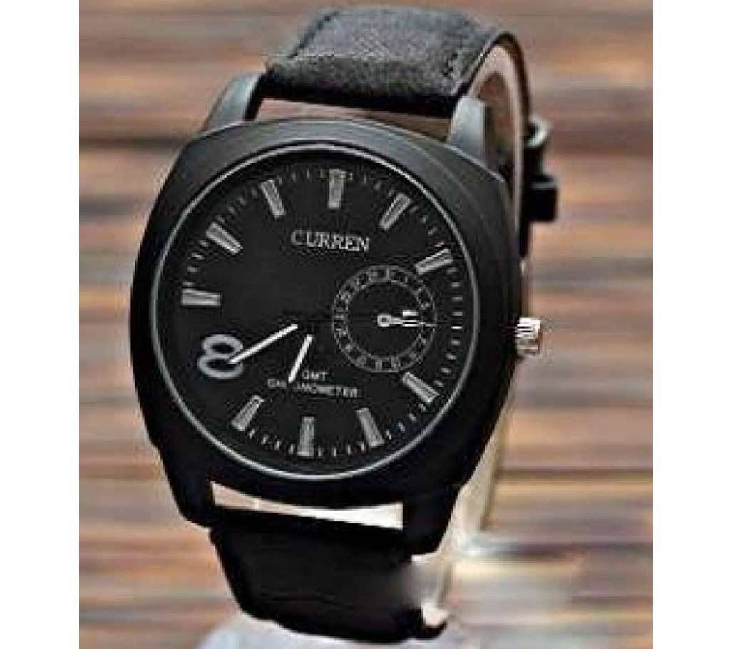 W130 - Leather Analog Watch For Men - Black