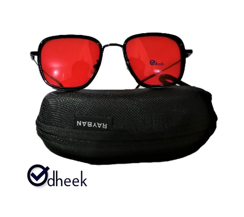Metal Frame Sunglass for Men Red With Travel Pouch