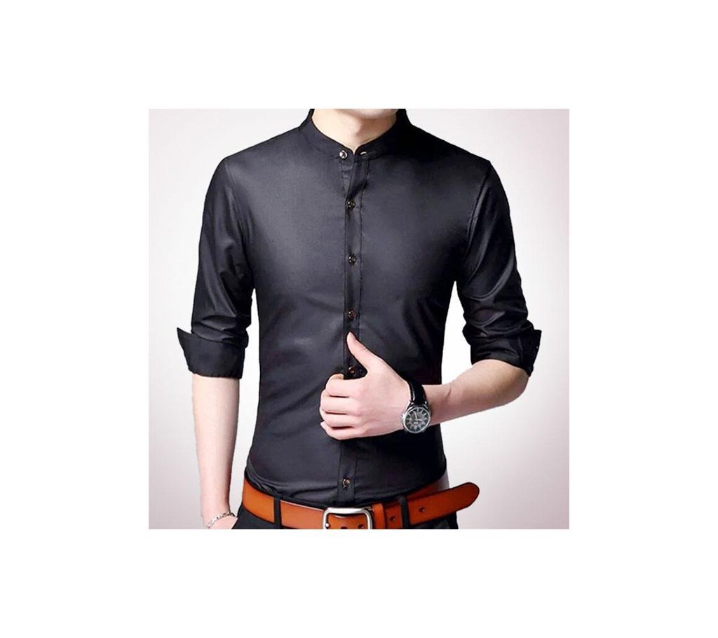 Black Panama Long Sleeve Casual Shirt for Men