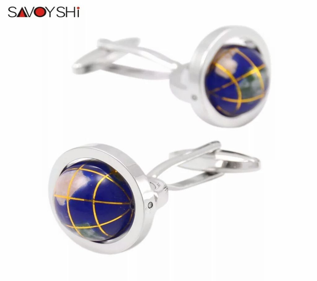 SAVOYSHI Novelty Tellurian Acrylic Moving Globe Modeling shirt cufflinks for mens