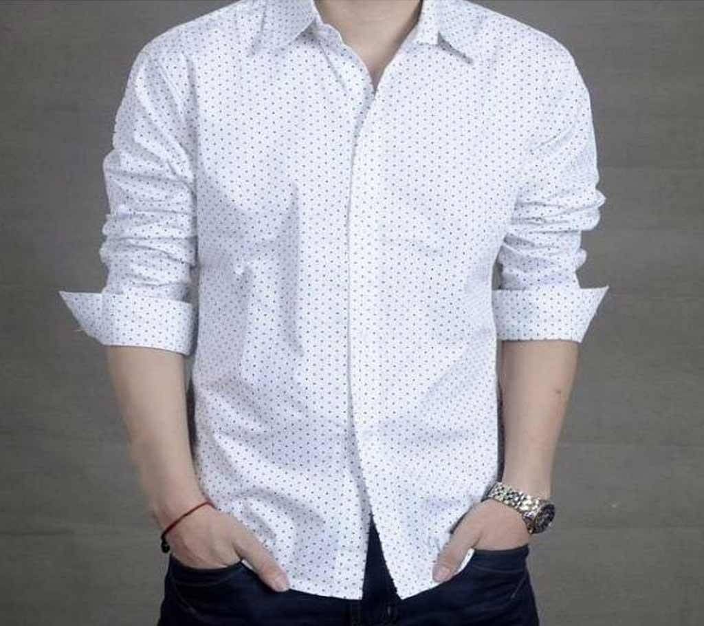 White Ball Printed Cotton Shirt For Men