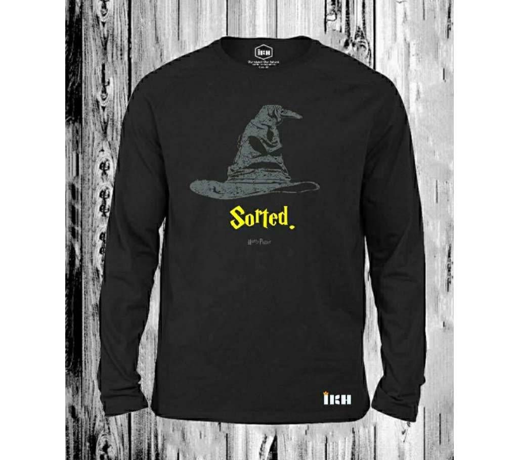 Sorted Full Sleeve T-Shirt for Man Black - 100% Cotton