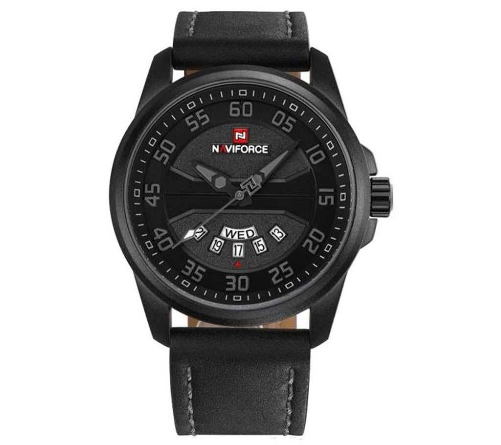 NAVIFORCE NF9124 Black PU Leather Analog Watch For Men - Black