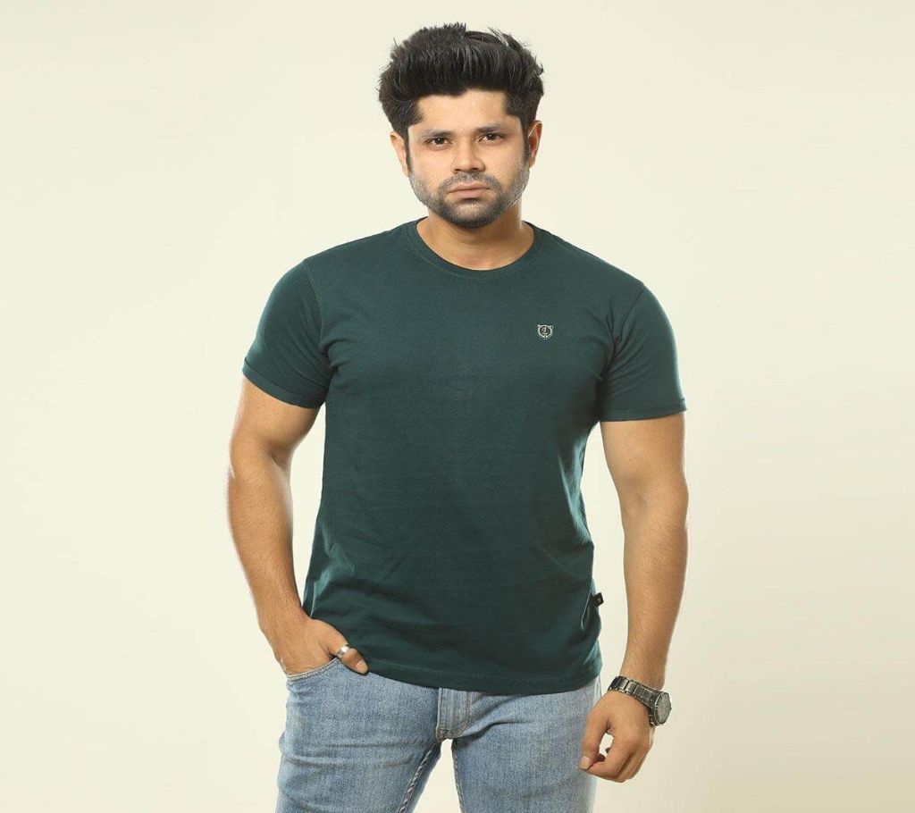  Dark Green Cotton T-Shirt for Men