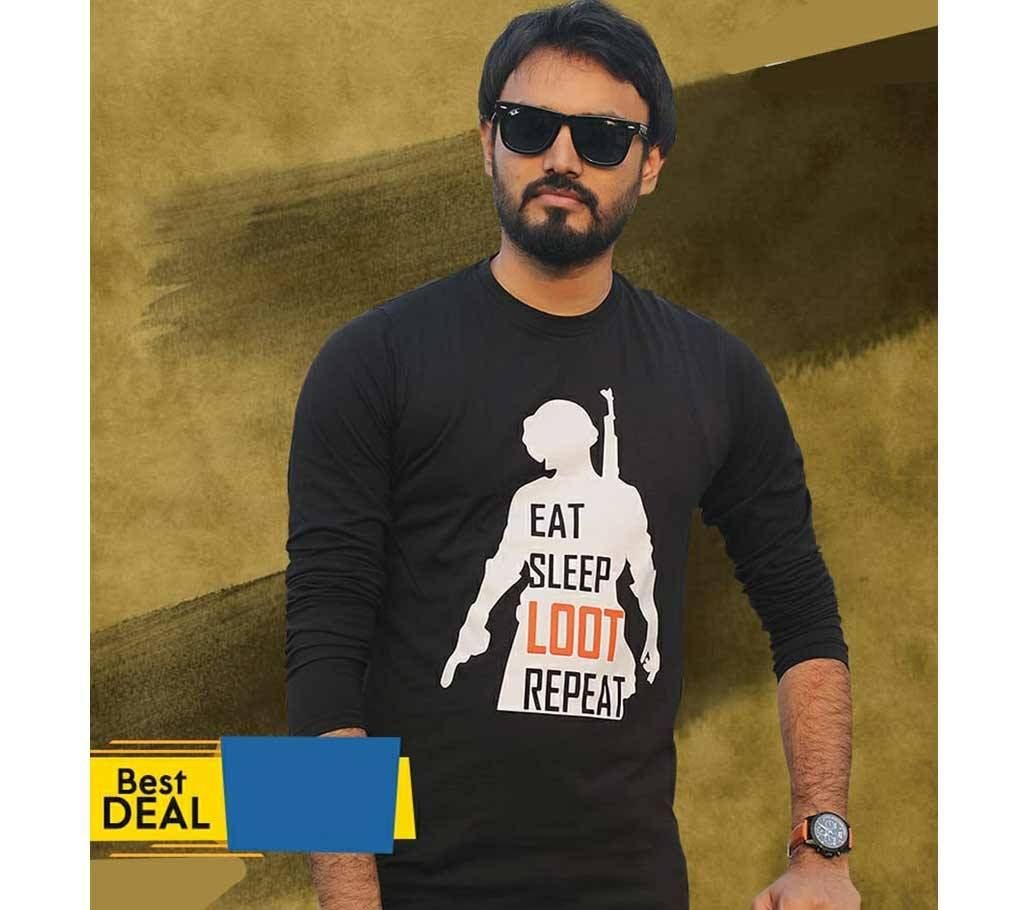 EAT Sleep Mens Full-sleeve Cotton T-shirt - Black