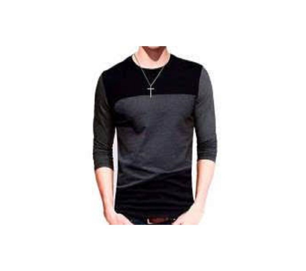 Mens Full Sleeve Cotton T-Shirt Black & Ash 