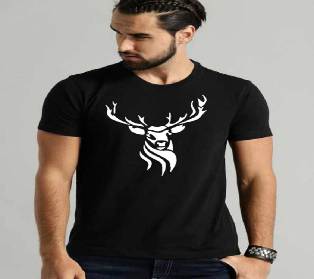 Deer Head Short Sleeve Cotton T-Shirt for Men