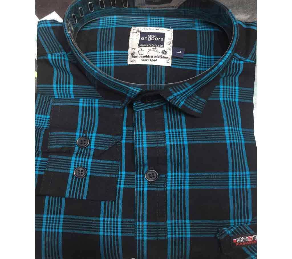 Engbers Cotton Shirt For Men-Black And Blue 