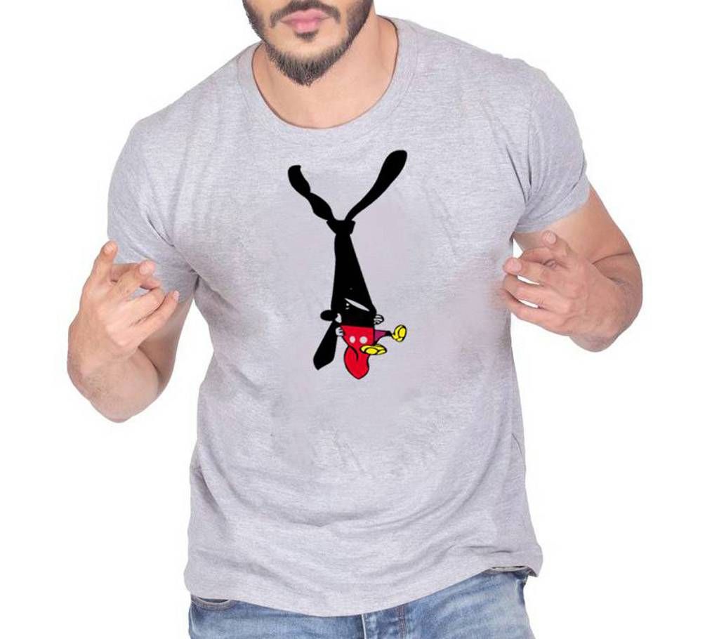 Cartoon Tie Gents Half Sleeve Cotton T-Shirt