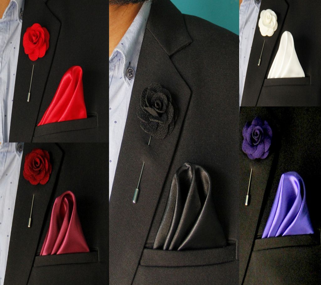 Set of Silk Woven Pocket Square and Lapel pin For Men