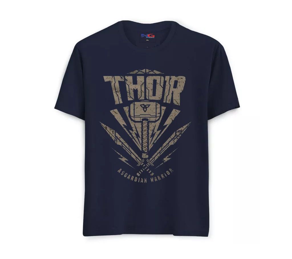 Summer Navy Blue T-shirt Thor Hammer Design