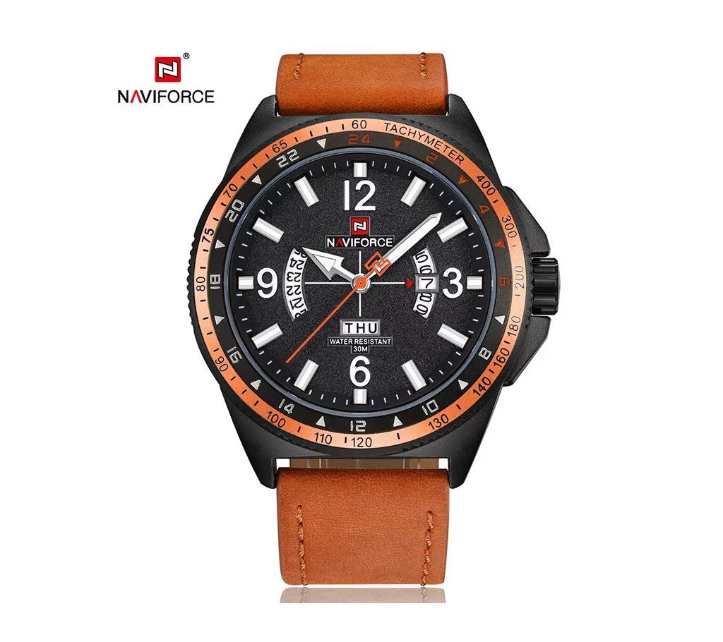 NAVIFORCE Men Watch Date,Week,Leather Band Quartz Male Watch9103
