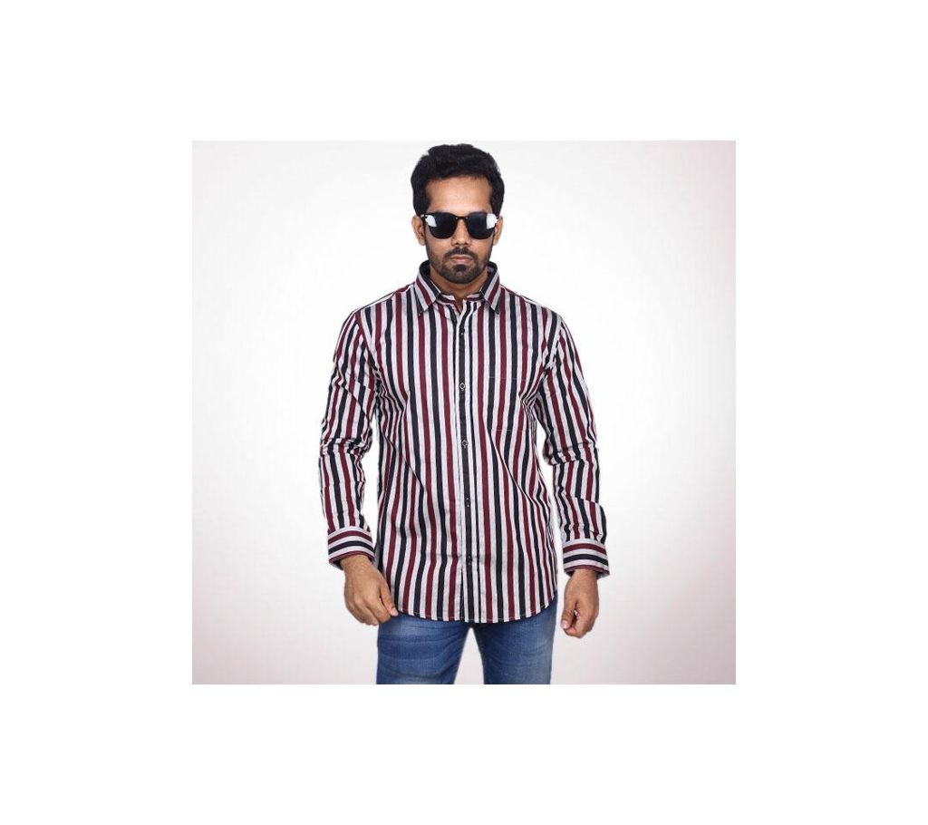 White and Black Cotton Formal Shirt For Men