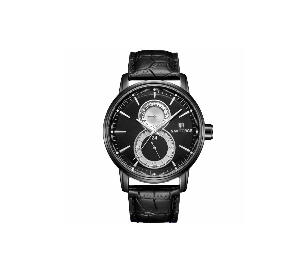 NAVIFORCE NF3005 Black PU Leather Chronograph Watch For Men - Black