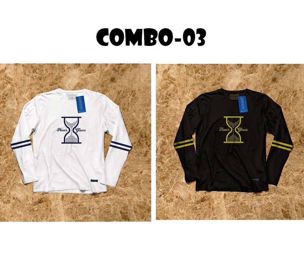 2pcs Black & White Full Sleeve T-shirt Combo Package