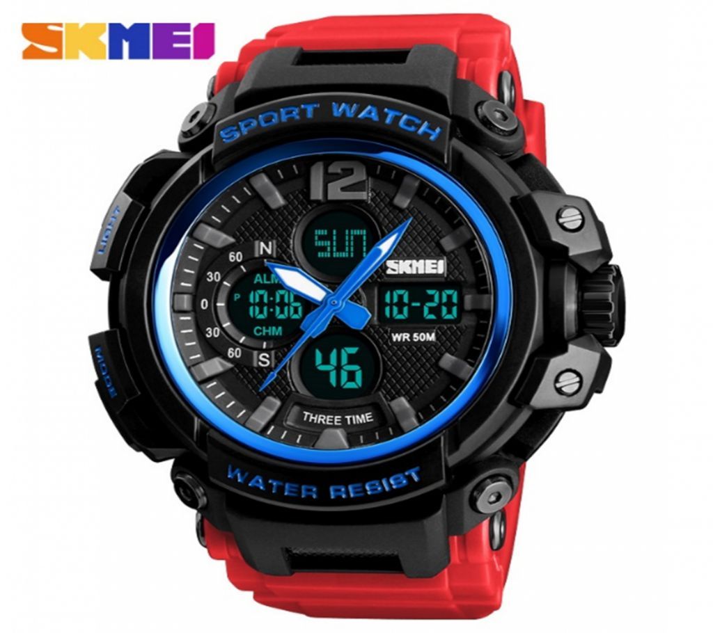 Analog Digital Skmei Watch Red Belt Black Design For Men
