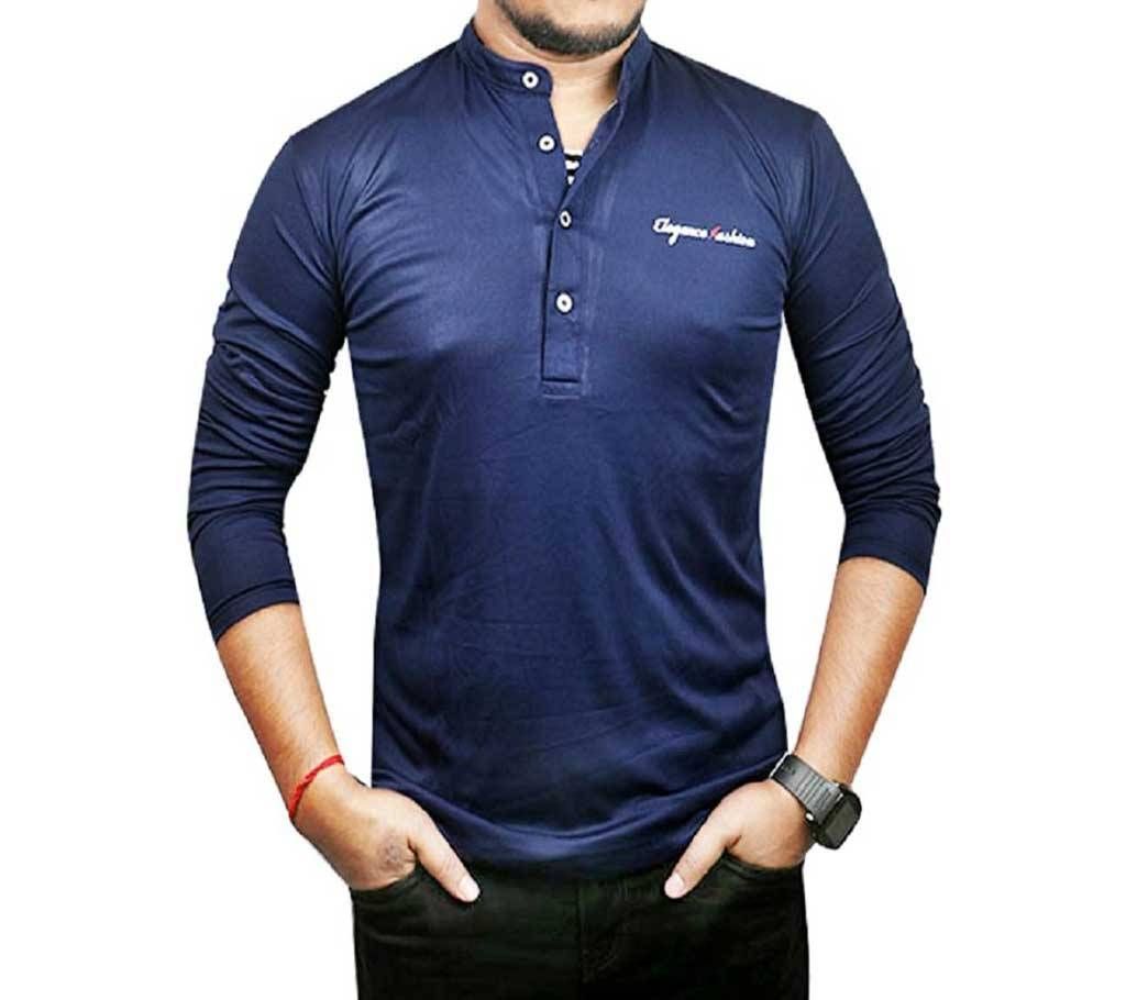 Navy Blue Micro Cotton Full Sleeve T'shirt For Men +  Green Micro Cotton Full Sleeve Polo shirt For Men Combo Offer 