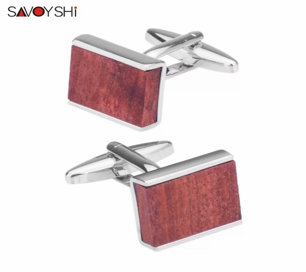 SAVOYSHI Red Wood Shirt Cufflinks for Mens