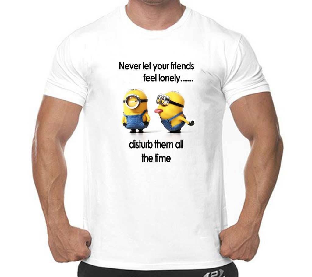 Never Let Your Friends Feel Lonely Graphic Print Round Neck T-Shirt for Men