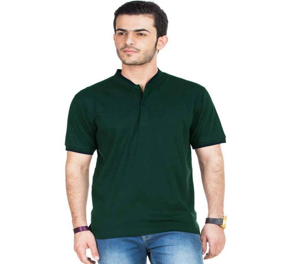 Deep Green Solid Color Casual Design Half Sleeve Polo Shirt for Men-Free Breaslate
