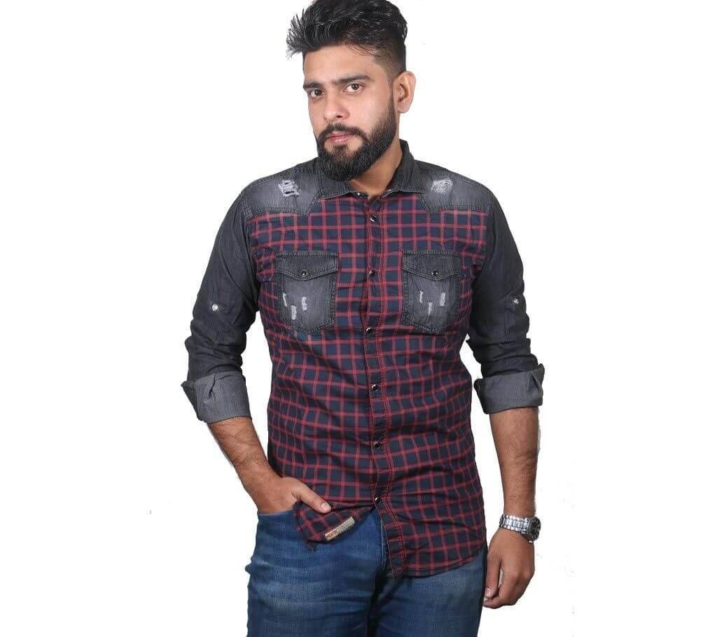 Mens Black Stap Denim Shirt