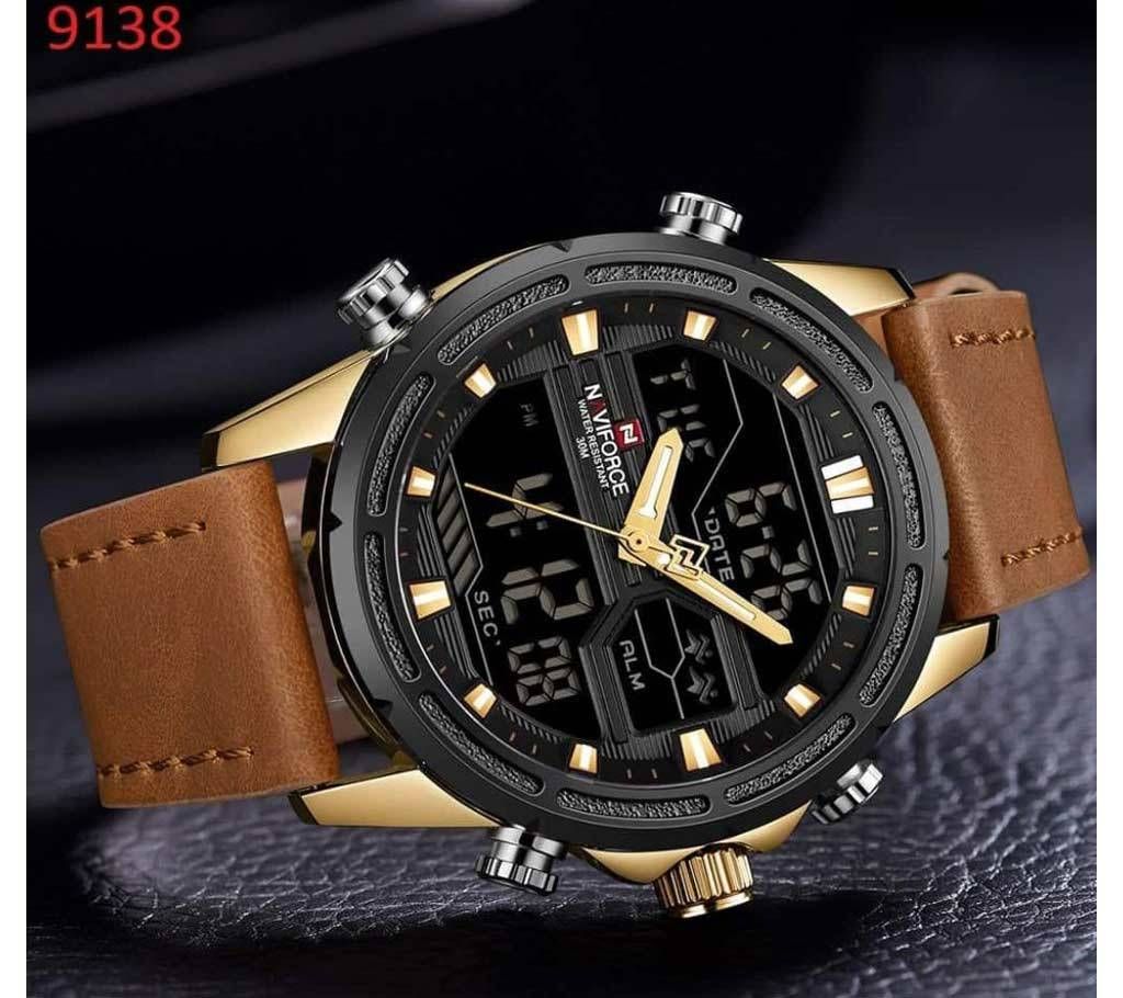 Naviforce 9070 Casual Waterproof Analog Quartz Leather Strap Men Watch