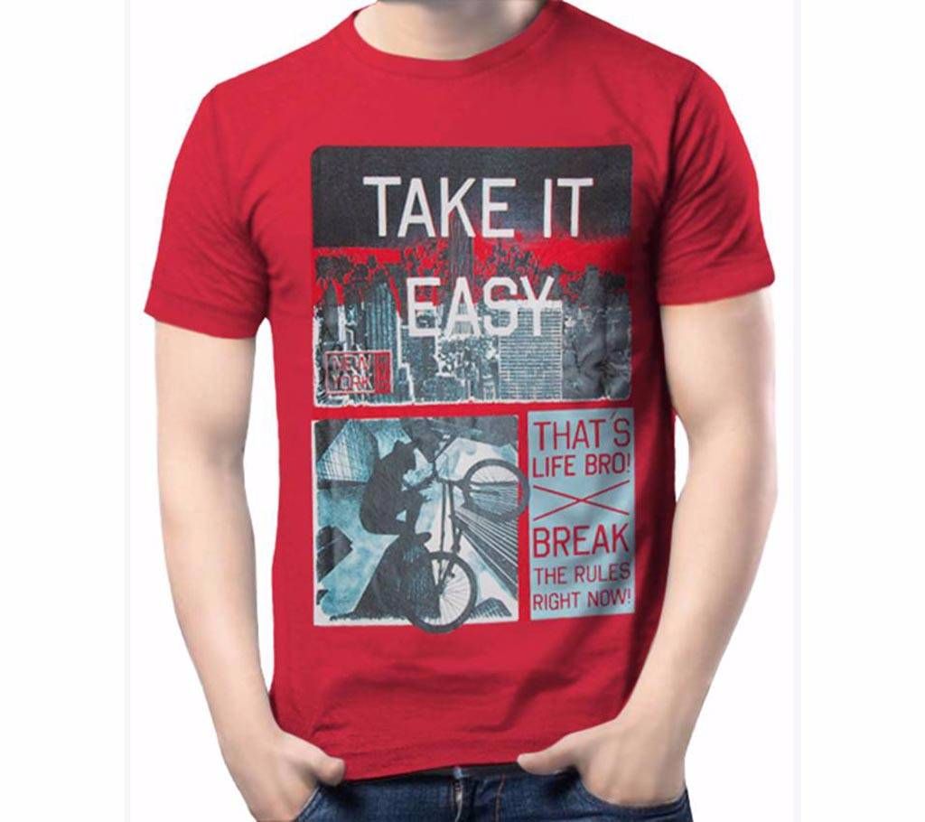 Take It Easy Red Printed Men's T-Shirt