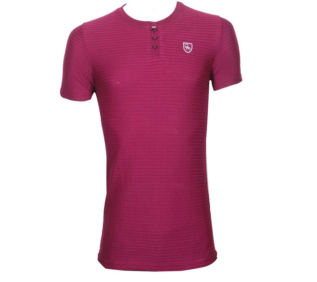 Dark Magenta Cotton Short Sleeves Tshirt For Men