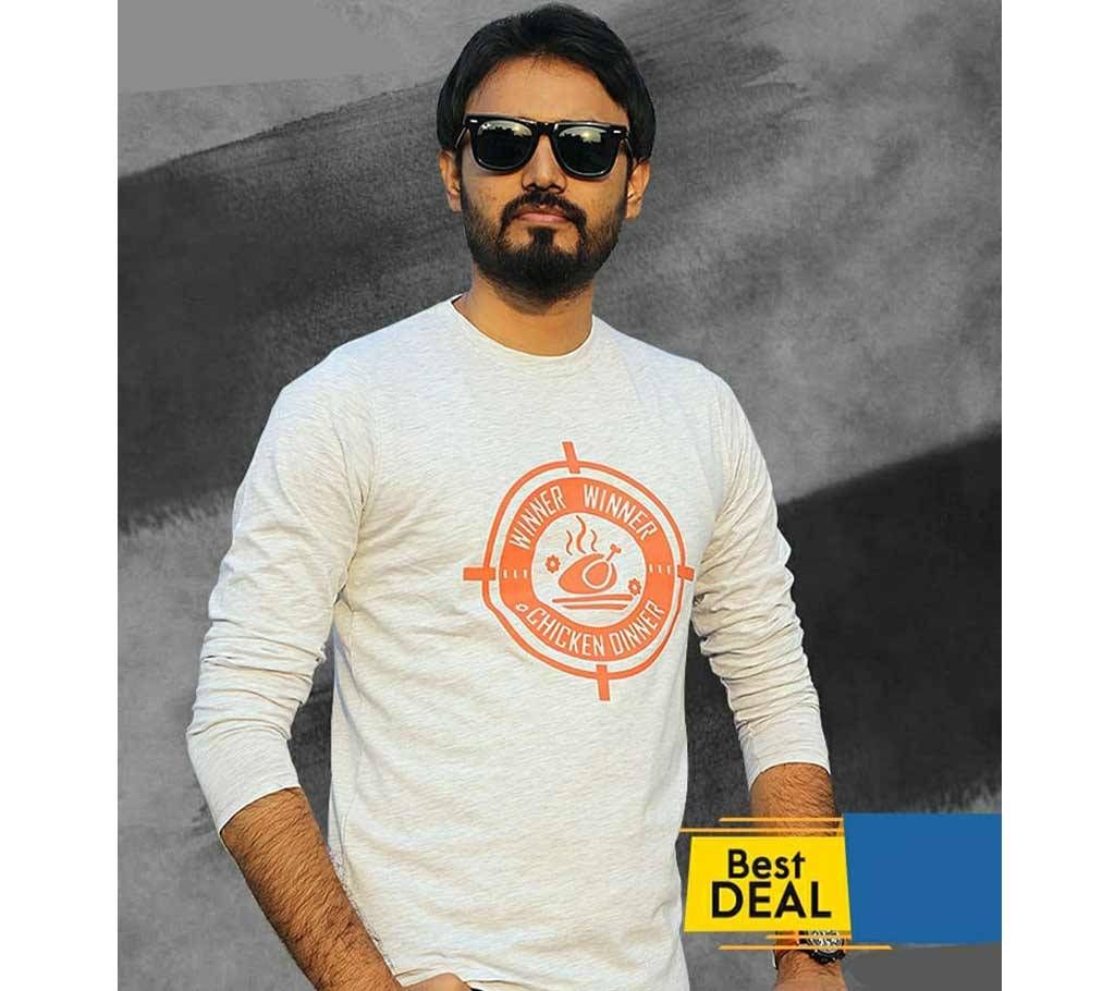 Chicken Dinner Mens Full-sleeve Cotton T-shirt - White  
