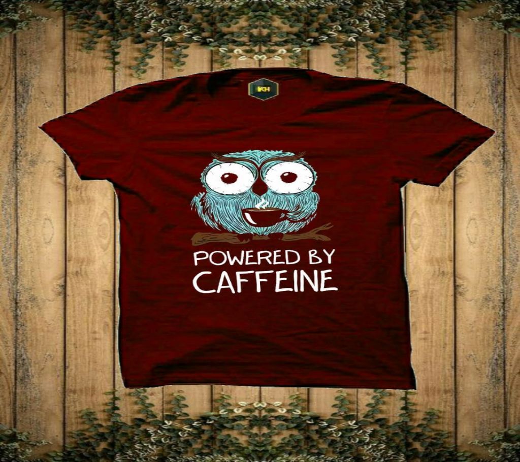 POWERED BY CAFFEINE Exclusive Design Rubber Print Half-Sleeve T-shirt For Men(Maroon)