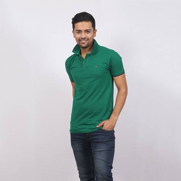 Bottle Green Cotton Tommy Hilfiger Polo For Men