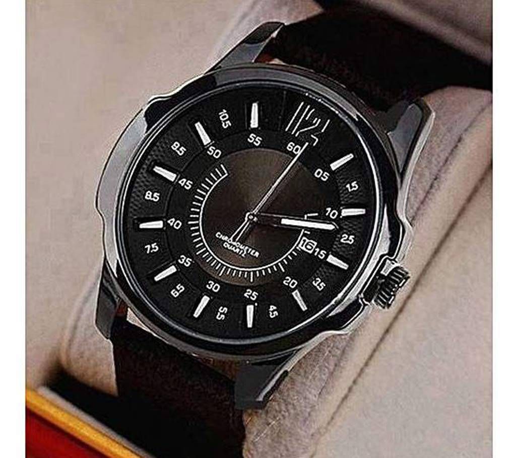 Leather Analog Watch For Men - Black