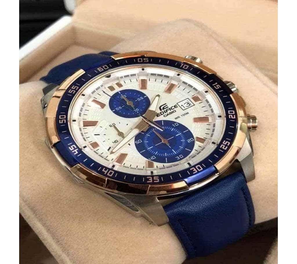 Casio Edifice Chronograph date Blue belt White Dial Mens Gift Watch EFR-539L7CV