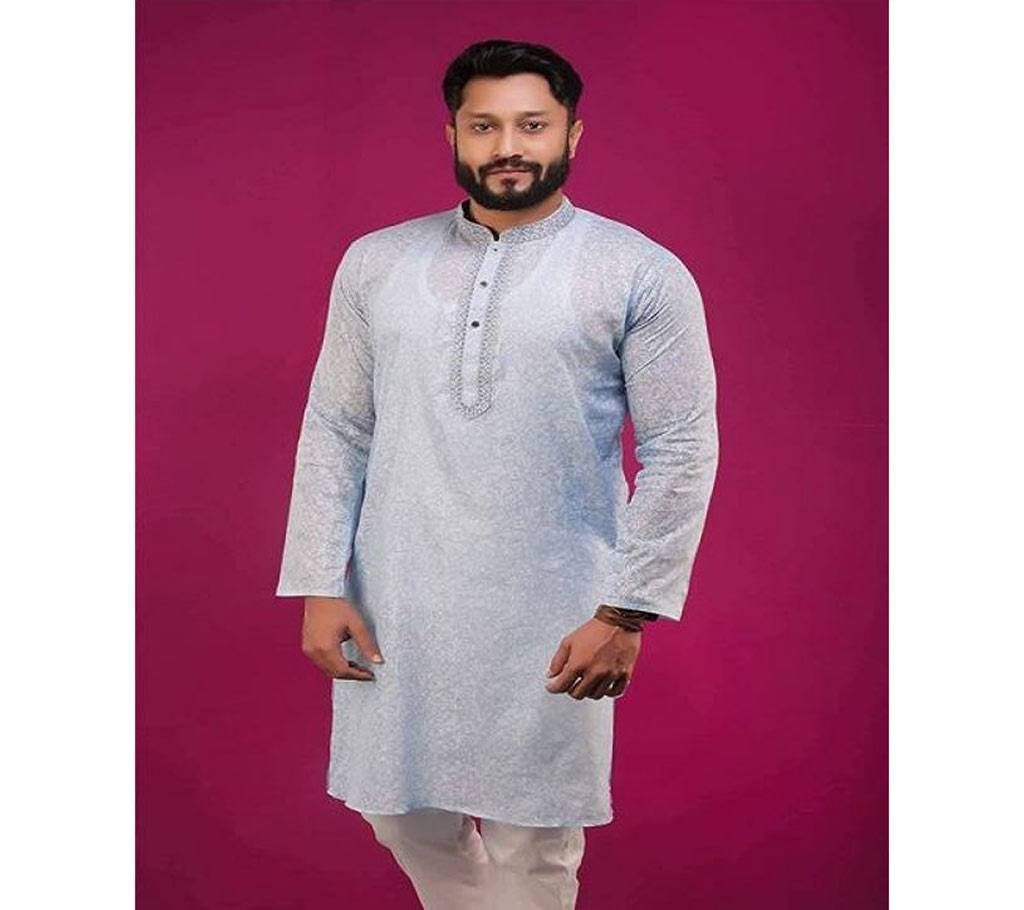 Light Off White Blue Cotton Panjabi  18