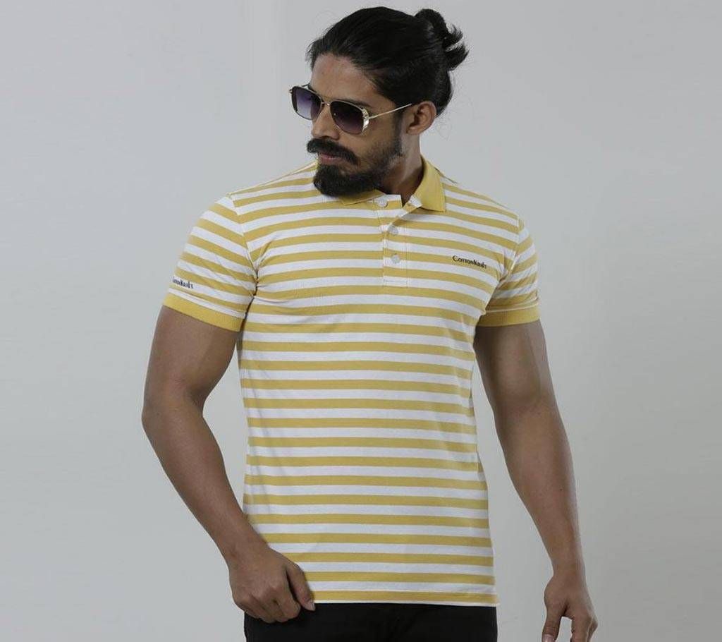 Yellow & White Stripe Cotton Polo t-shirt