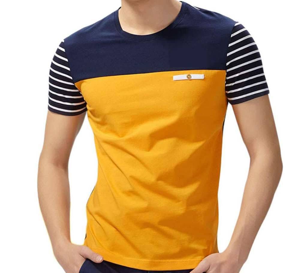 Blue Yellow Combination Menz Half Sleeve T Shirt
