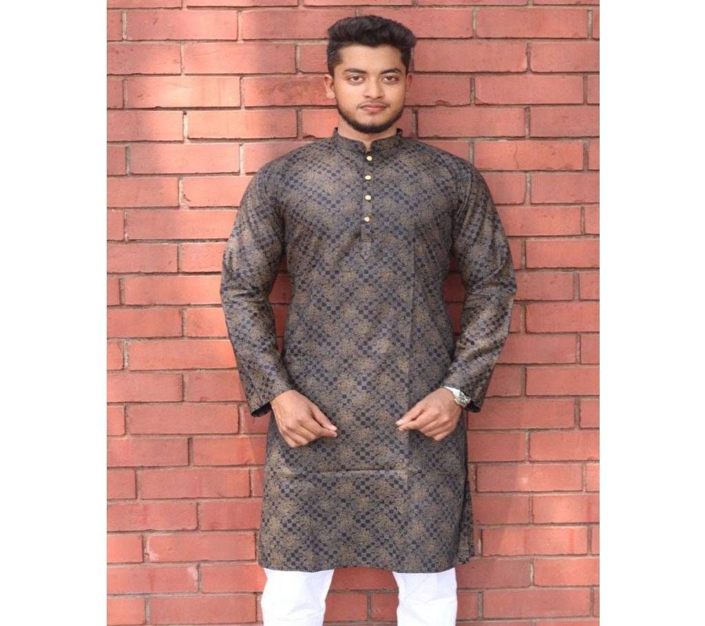 42 - Festive Panjabi Collection - Black Color With Gold Color Flower Print - 190221