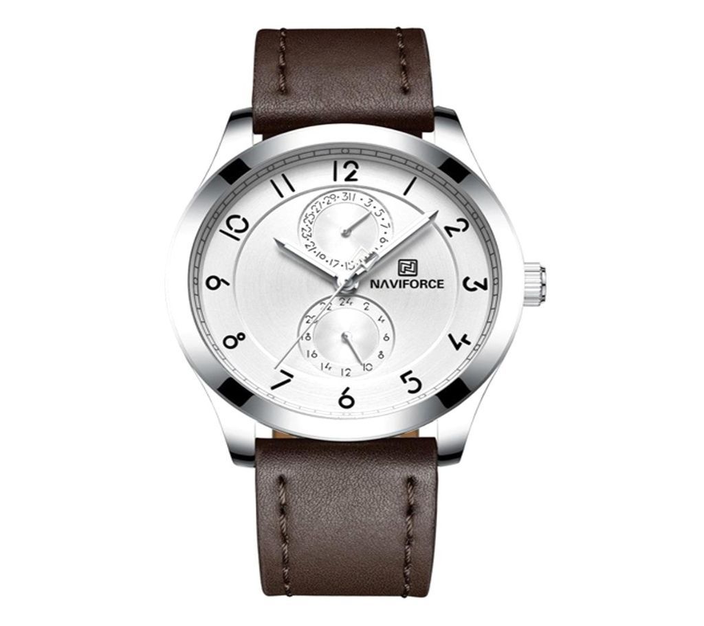 NAVIFORCE NF3004 chocolate PU Leather Chronograph Watch for Men