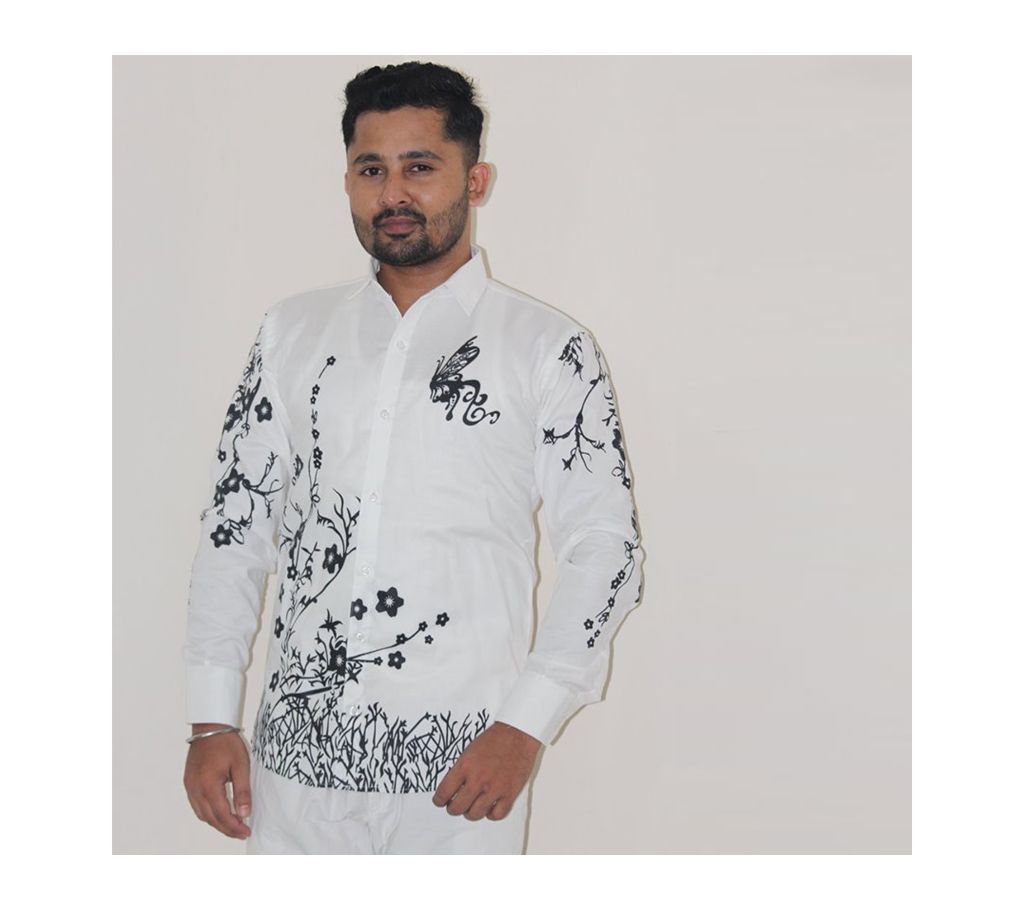 White Printed Casual Shirt For Men