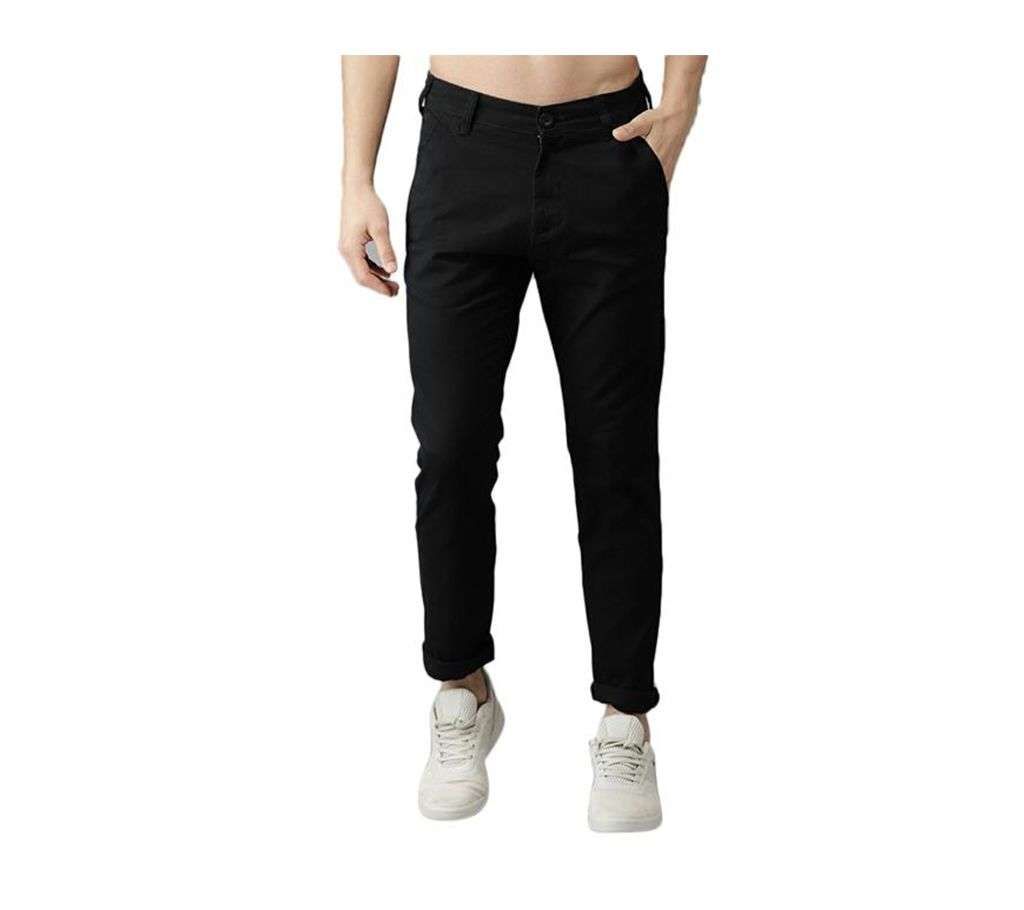 Black Twill Cotton Gaberdine Pant For Men